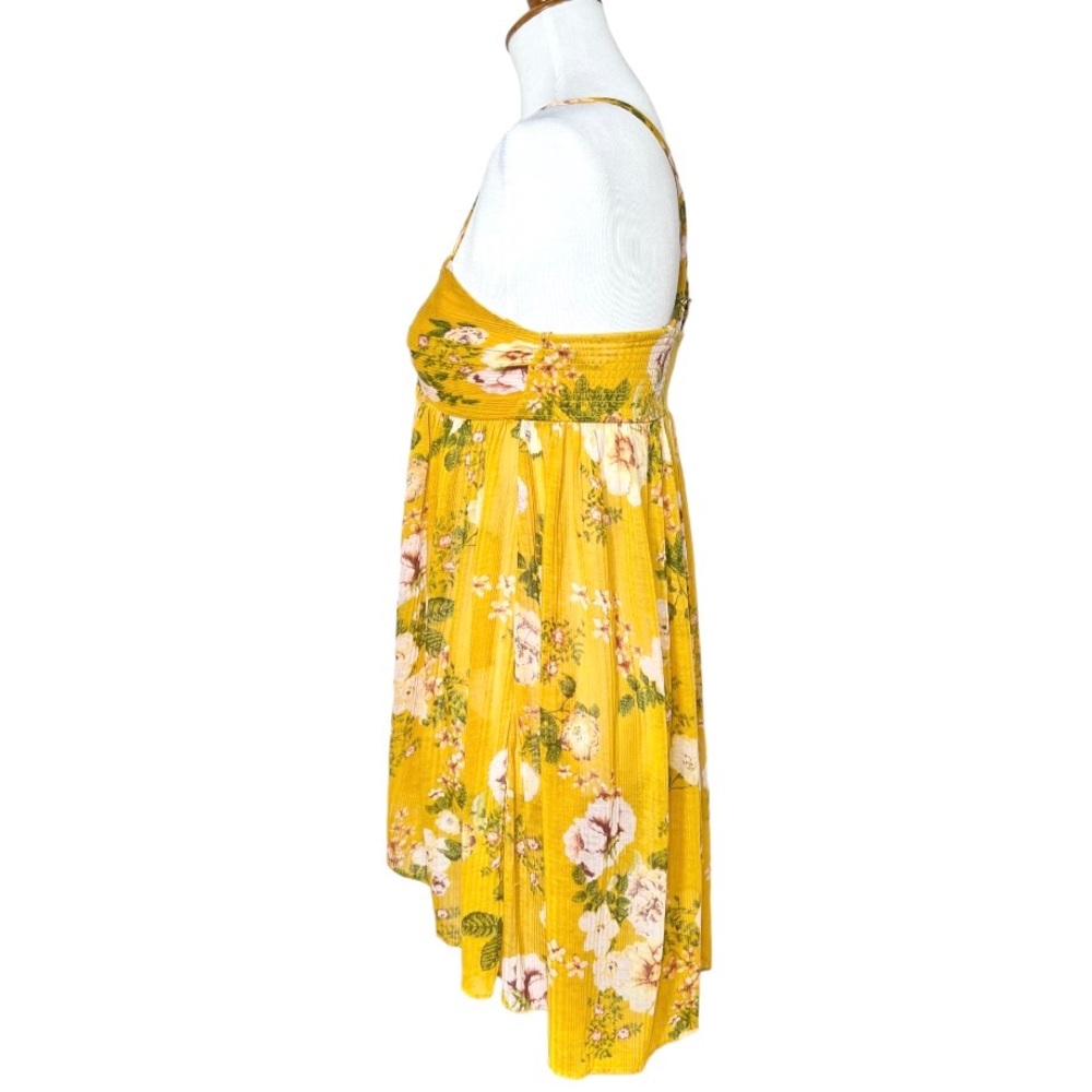 Free People Floral Print Yellow Draped High Low Sleeveless Boho Babydoll Top - Picture 6 of 14